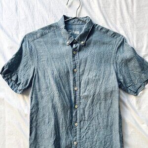 Outlier 100% Linen Short Sleeve Shirt, Light Blue Breezy Linen Shirt, Size XS